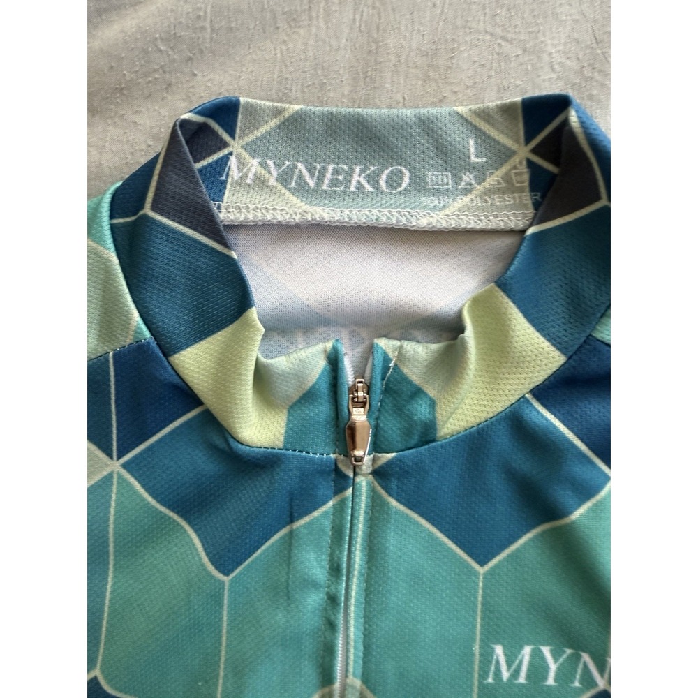 MYNEKO Men's L Cycling Jersey Colorful Geometric Full Zip 3 Pocket - Picture 3 of 4